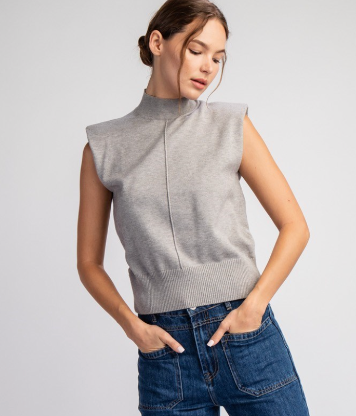 Solid Mock Nect Sleeveless Sweater Top