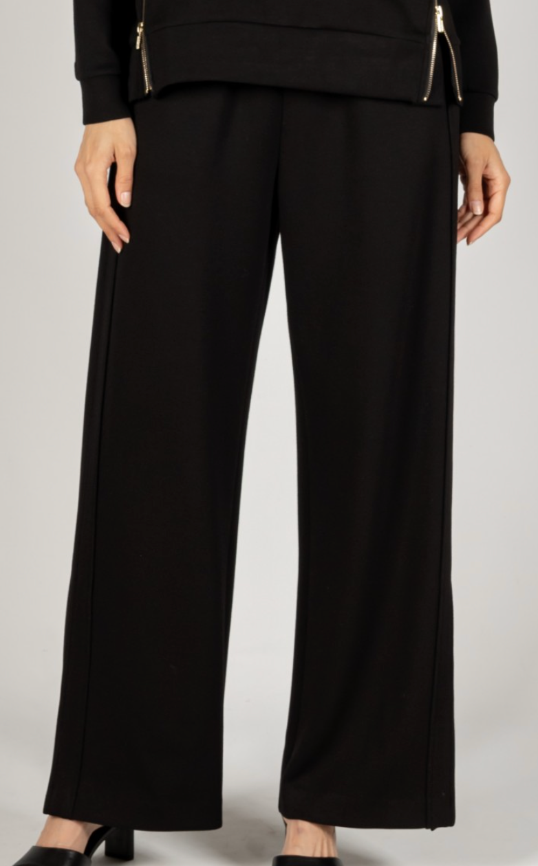 Scuba Side Binding Wide Leg Pants -Black