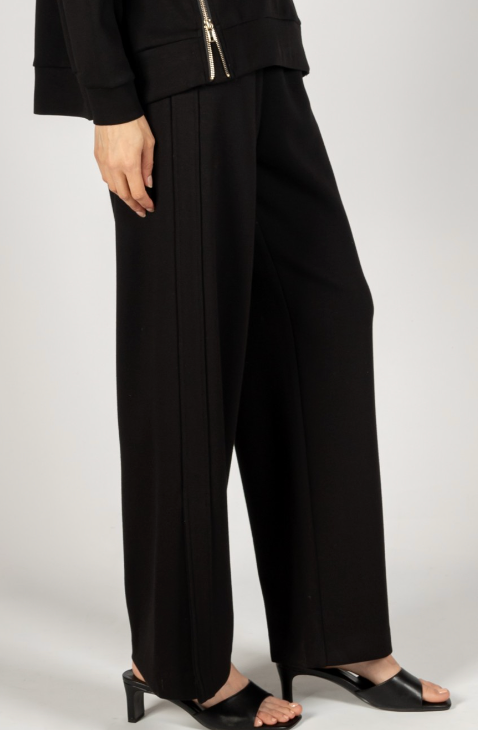 Scuba Side Binding Wide Leg Pants -Black