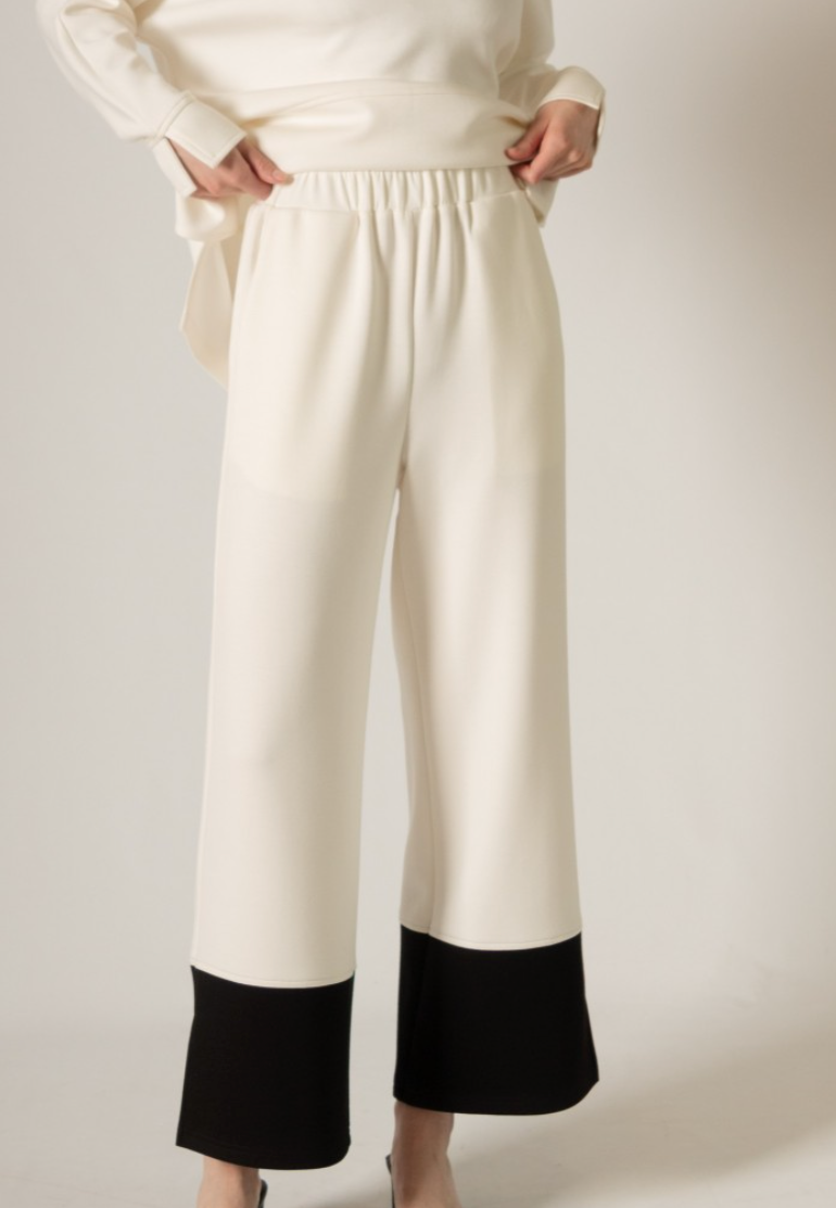 Scuba Color Block Wide Leg Pants-Ivory