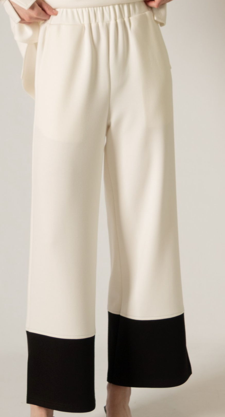 Scuba Color Block Wide Leg Pants-Ivory