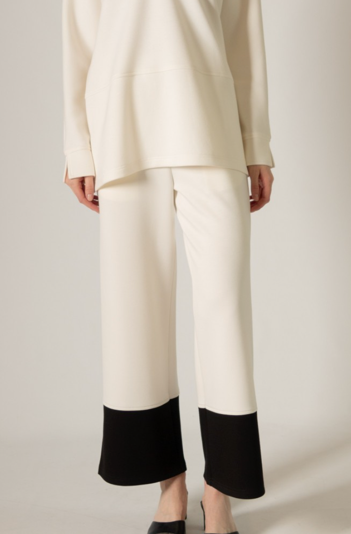 Scuba Color Block Wide Leg Pants-Ivory