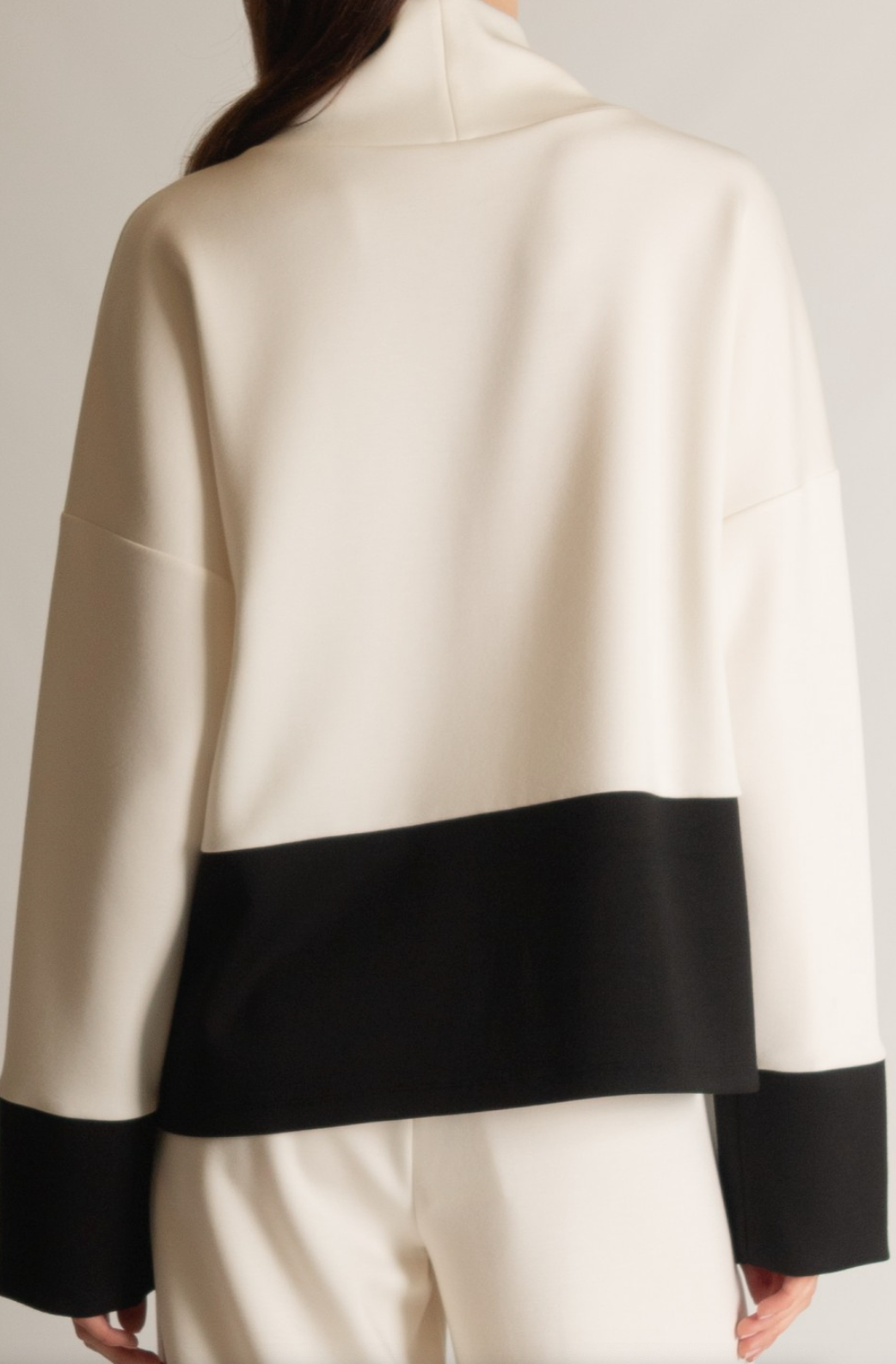 Scuba Color Block Mock Neck Top-Ivory/black