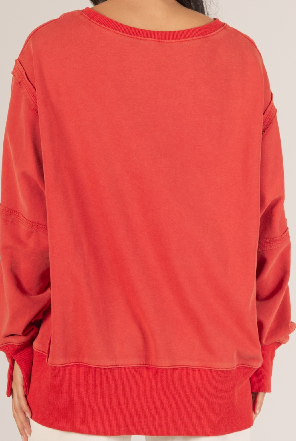 Ribbed Trip Long Sleeve-Red