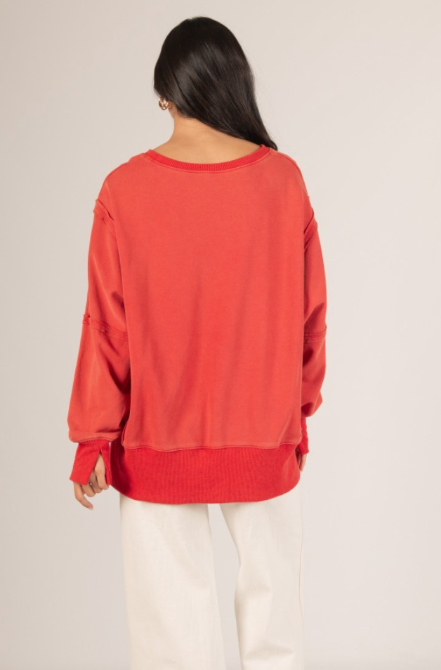 Ribbed Trip Long Sleeve-Red