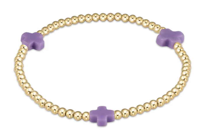 Signature cross gold pattern 3mm bead bracelet - Purple