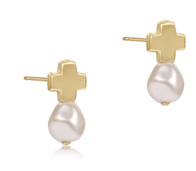 SIGNATURE CROSS GOLD STUD - PEARL