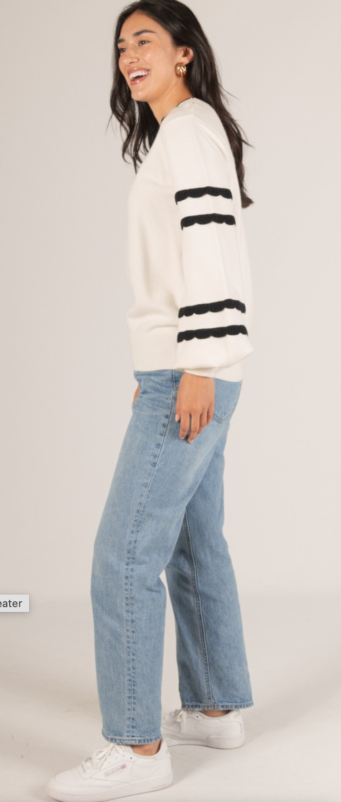 Scalloped Trim Balloon Sleeve Sweater