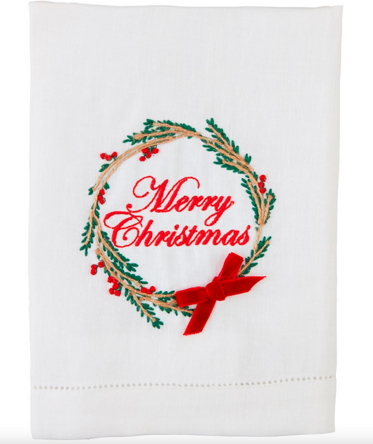 Christmas Wreath Embroidered Towel