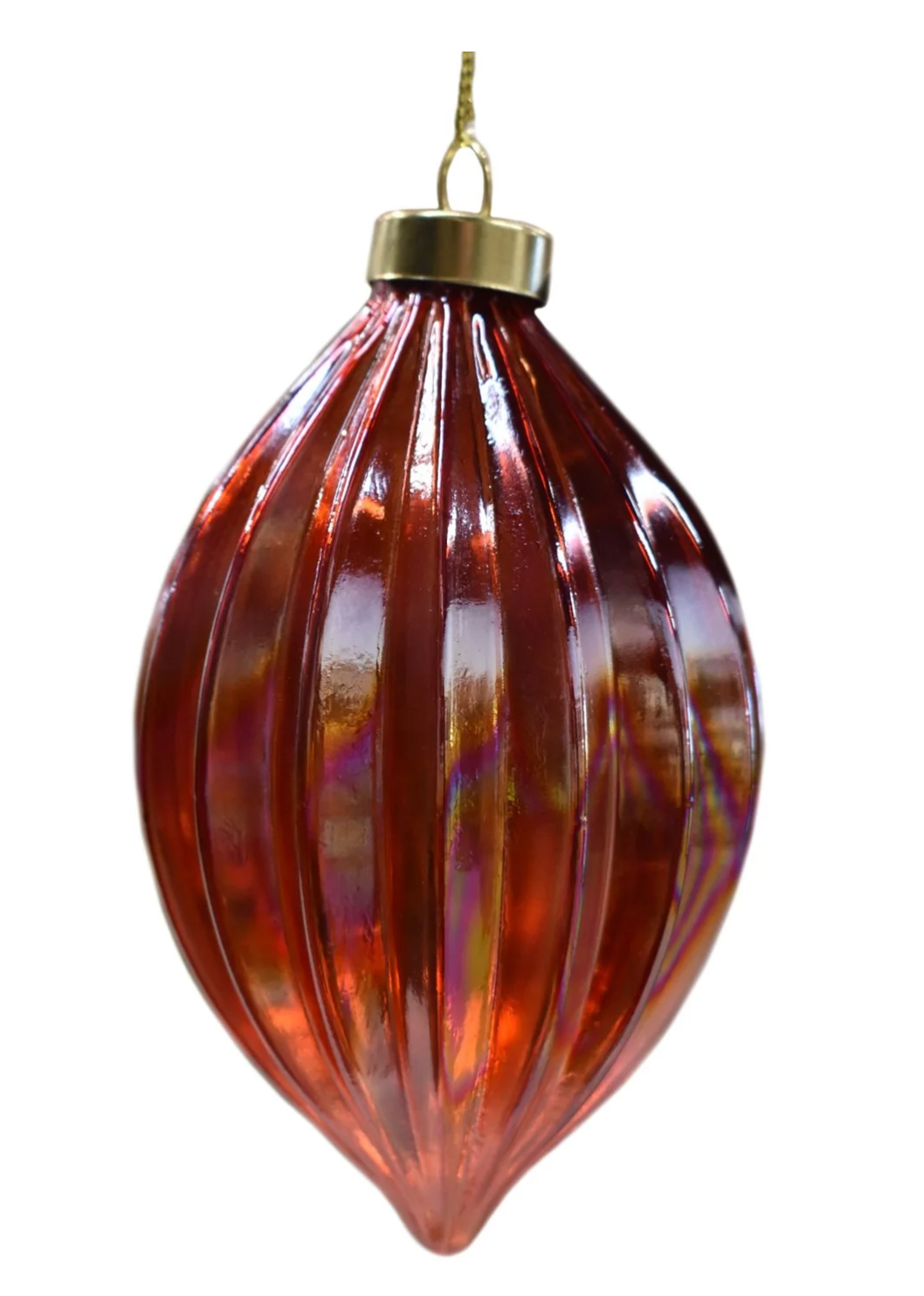 Red Iridescent Glass Ribbed Ornament