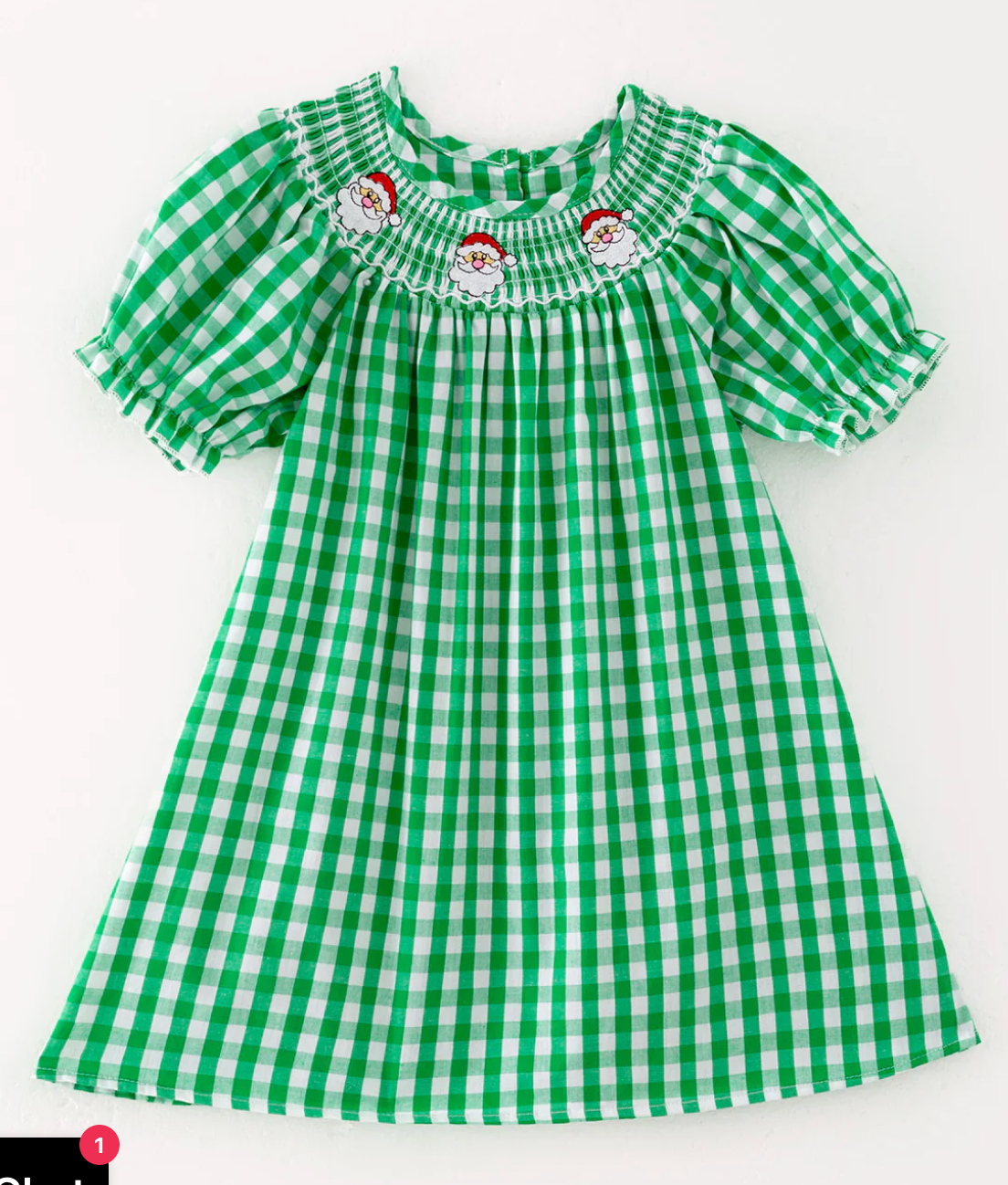 Santa Claus Smocking Green Plaid Dress