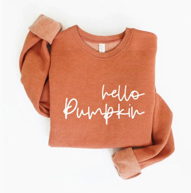 Hello Pumpkin Sweatshirt -Autumn Leaf Orange