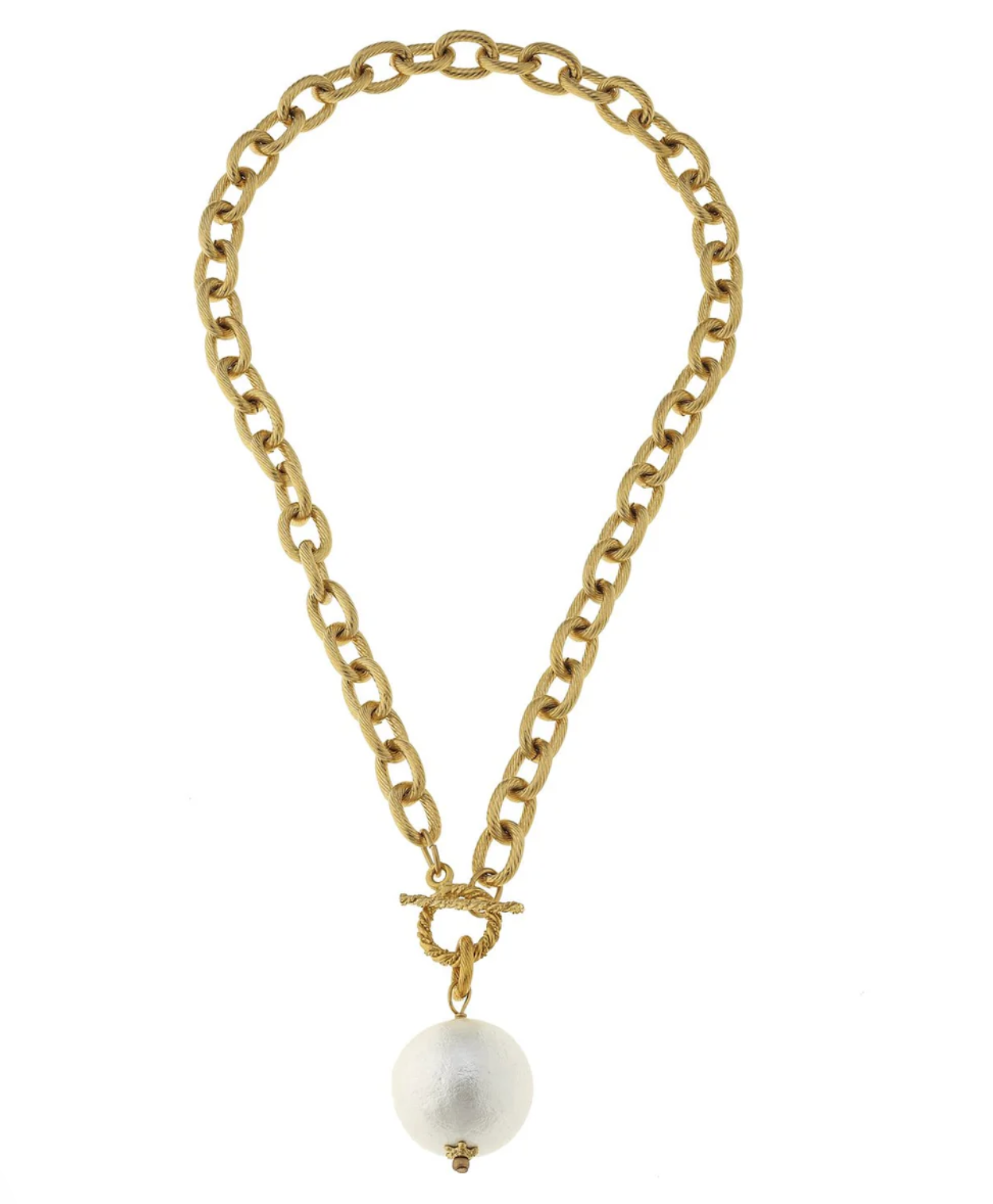 Cotton Pearl on Gold Toggle Necklace