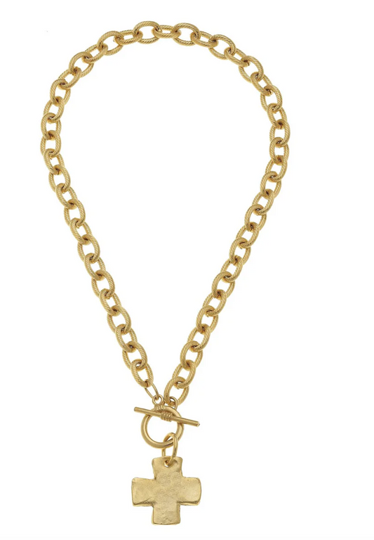 Gold Cross Front Toggle Necklace