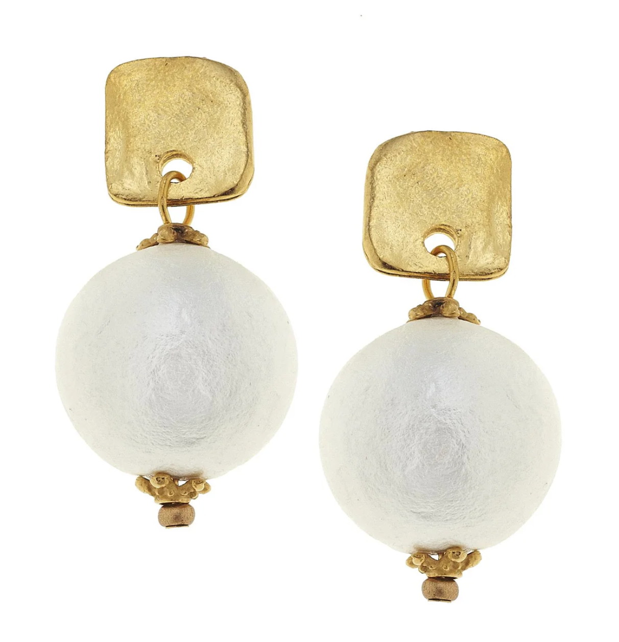 Gold Posts with Cotton Pearl Earrings