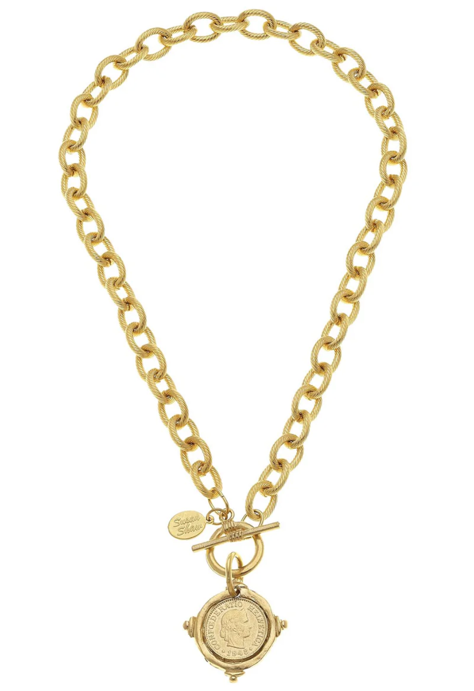 Handcast Gold Intaglio Coin Toggle Necklace