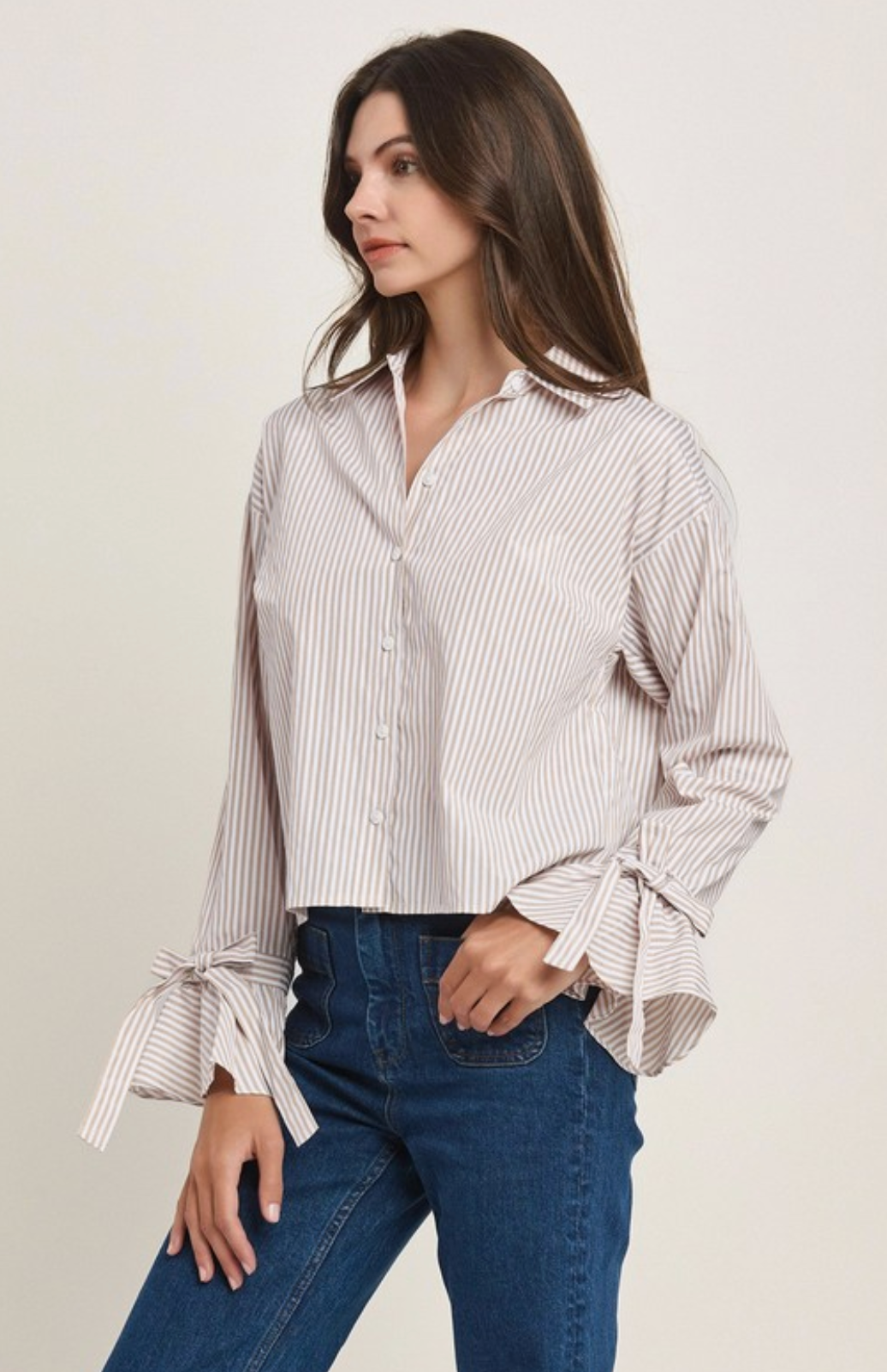 Bow Cuff Stripe Button Down