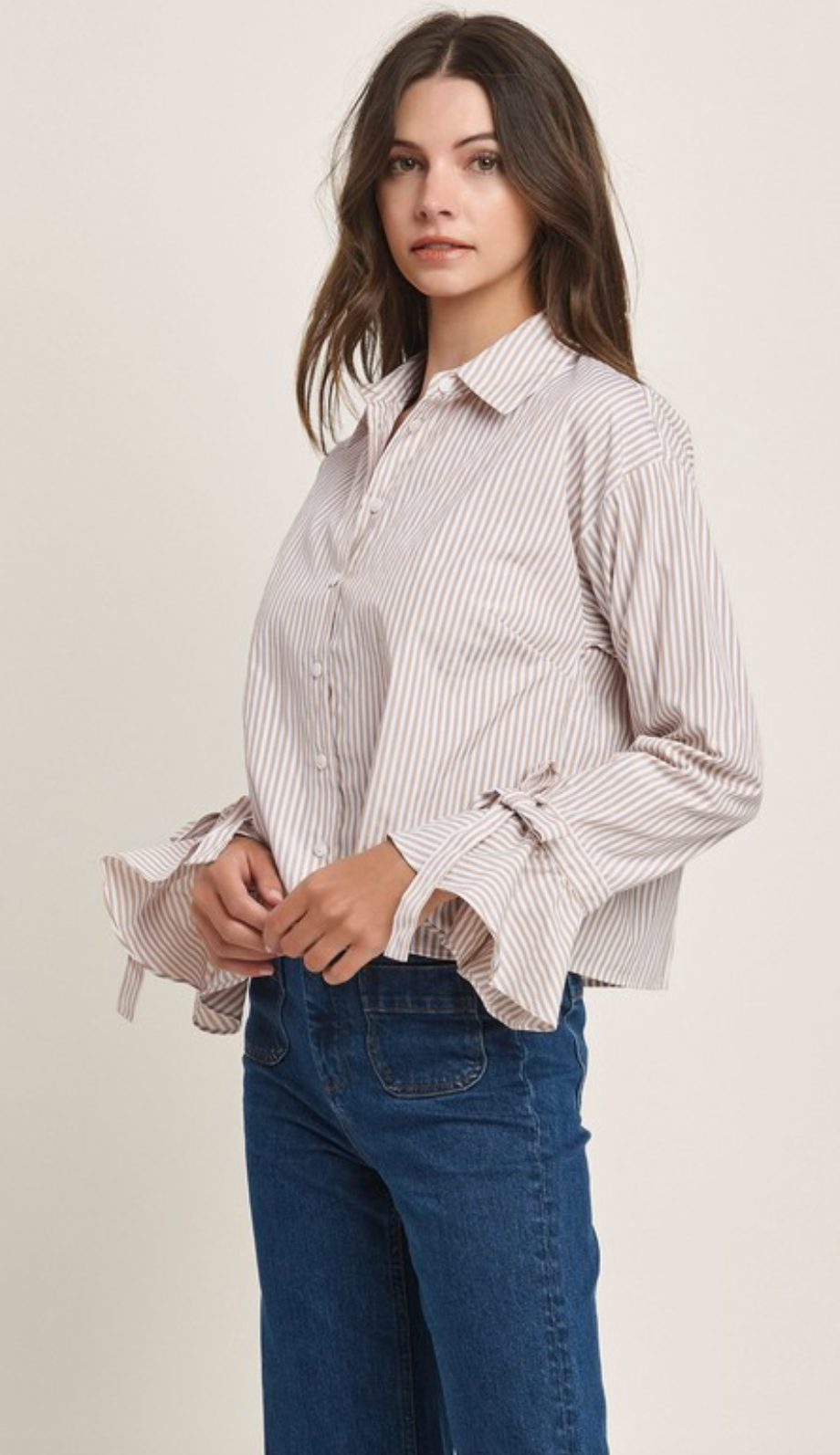 Bow Cuff Stripe Button Down