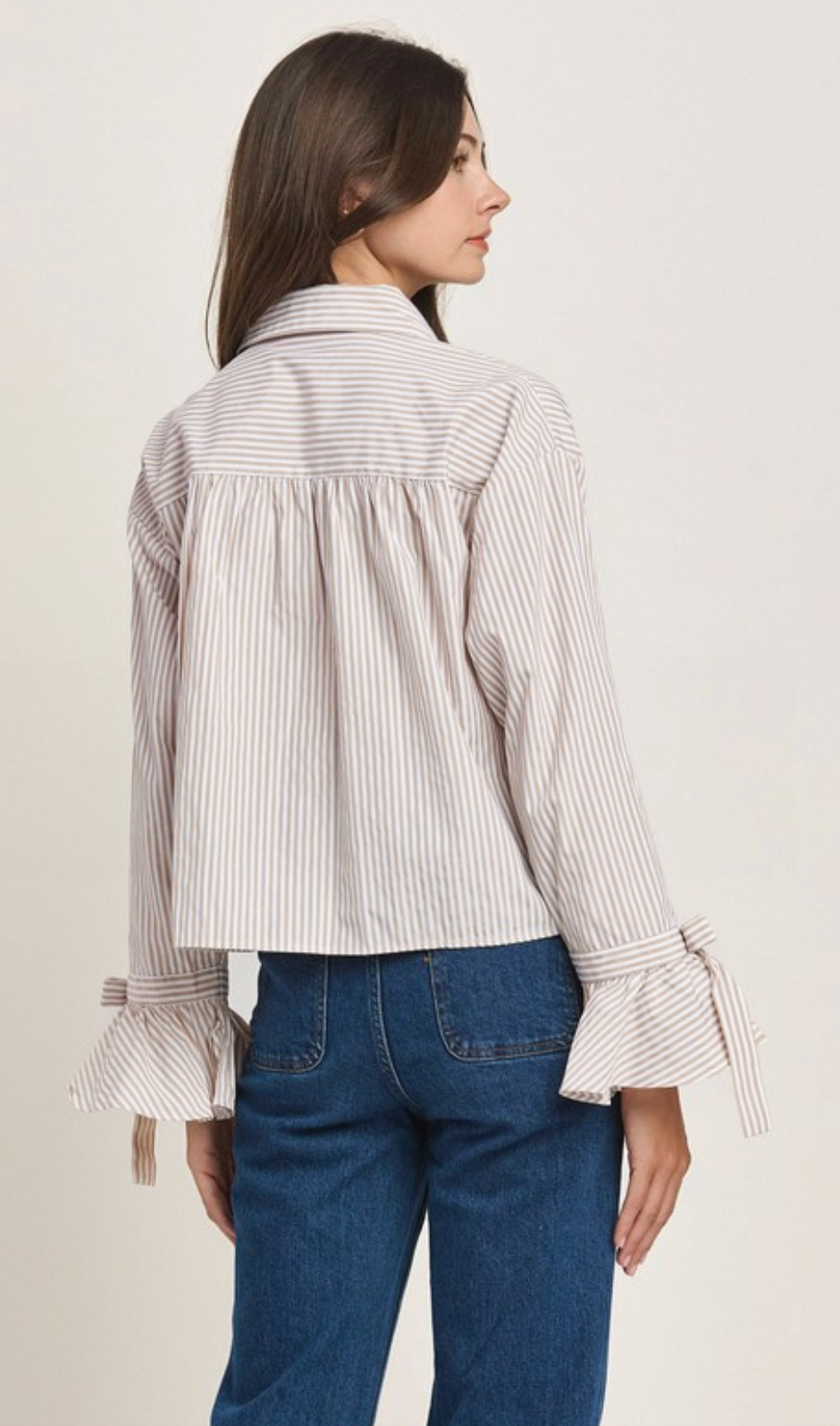 Bow Cuff Stripe Button Down