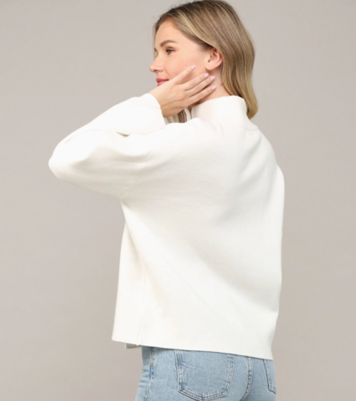 Mock Neck Sweater/Cardigan-Cream