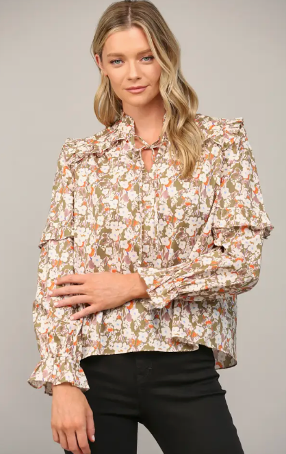 Ruffle Tie Neck Blouse