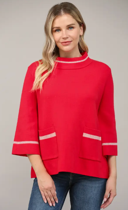 Lurex Yarn Mock Neck Sweater