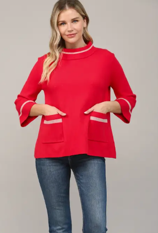 Lurex Yarn Mock Neck Sweater