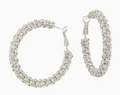 Silver Crystal Studded 1.8" Hoop Earring