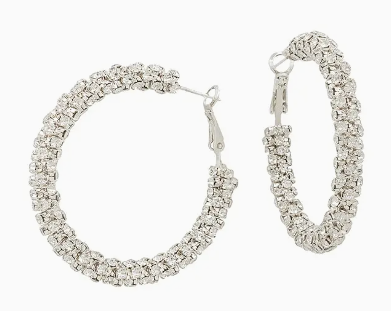 Silver Crystal Studded 1.8" Hoop Earring