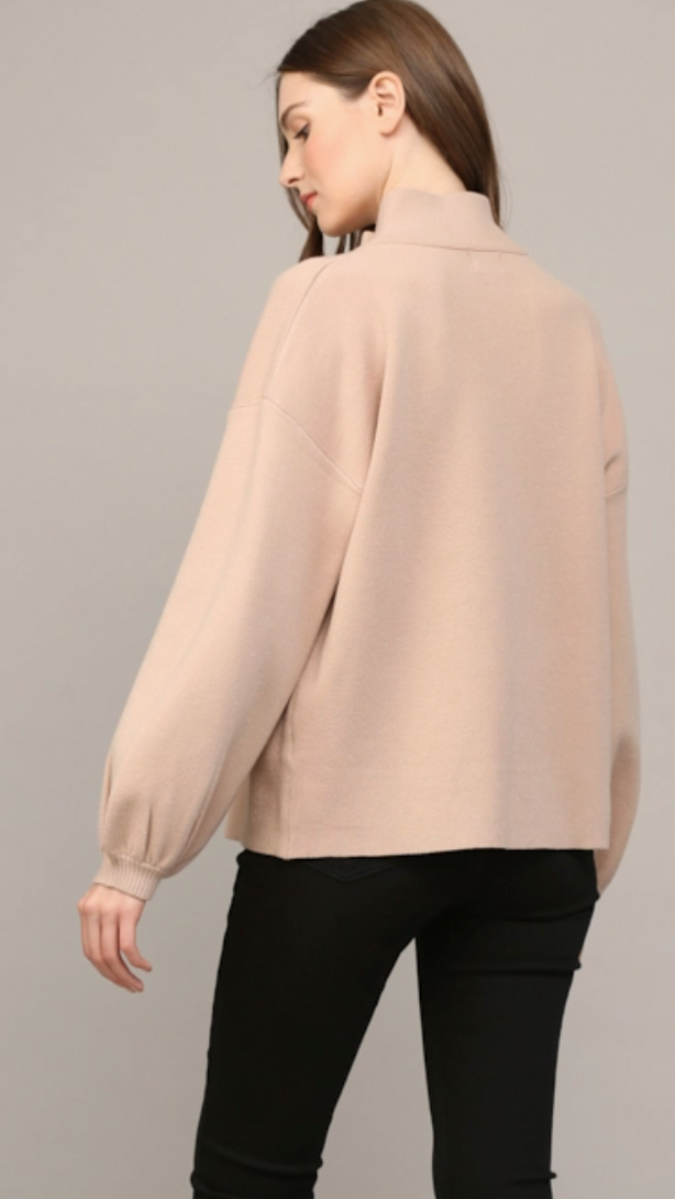 Mock Neck Sweater/Cardigan-Taupe