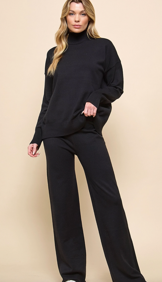 Turtleneck Knitted Sweater and Flare Pants Set