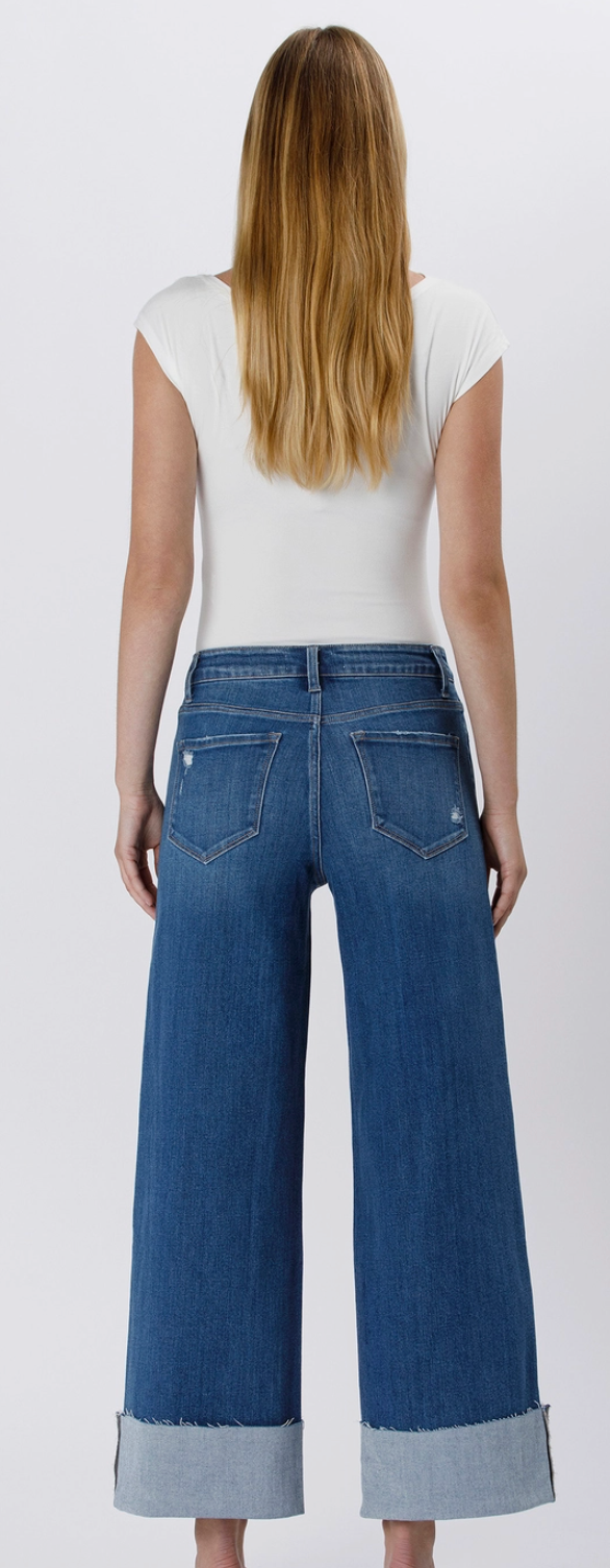 High Rise Cuffed Ankle Wide Leg Jeans