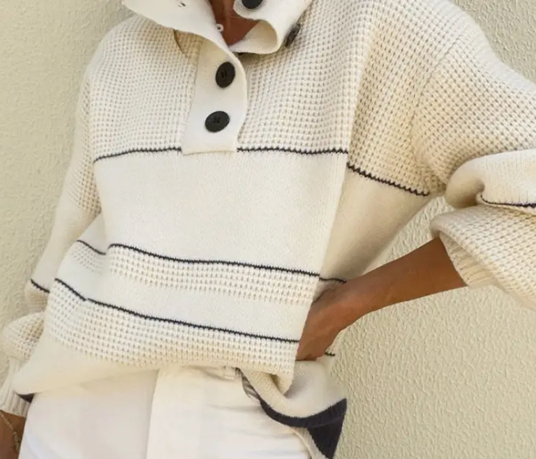 Button-Up Collared Knit Sweater