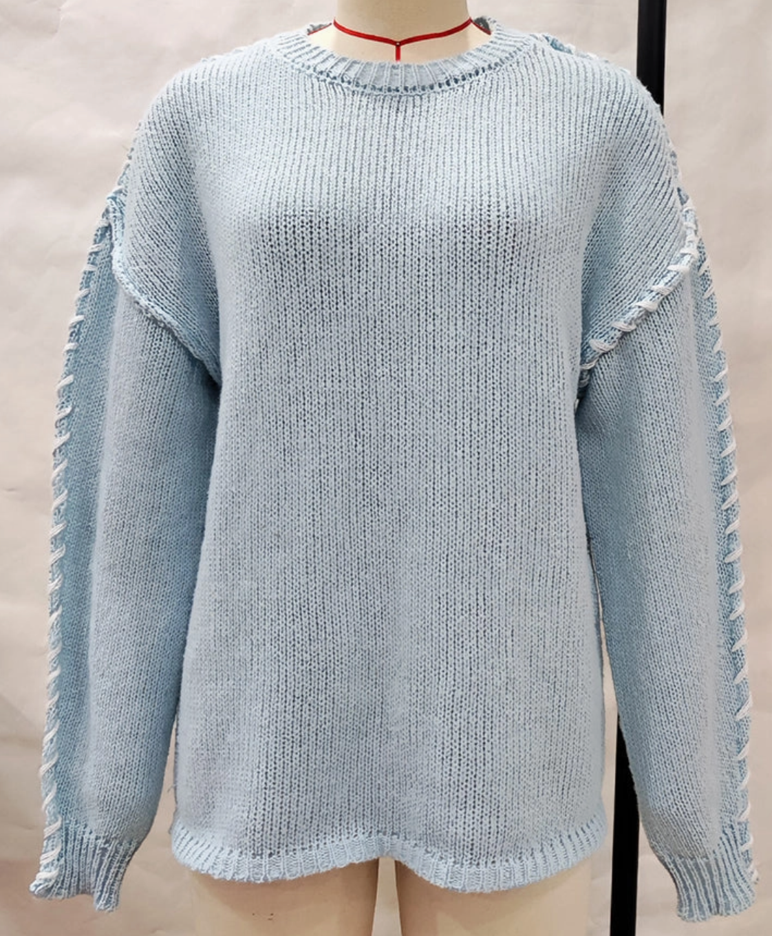 Oversized Knit Sweater with Contrast Stitching