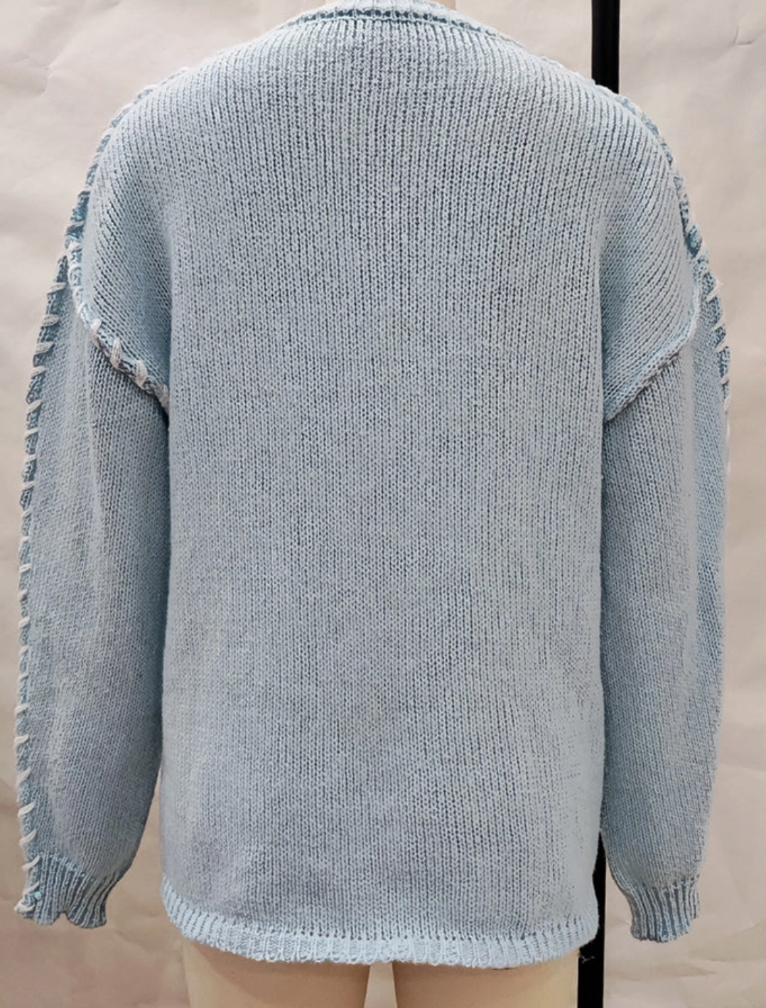 Oversized Knit Sweater with Contrast Stitching