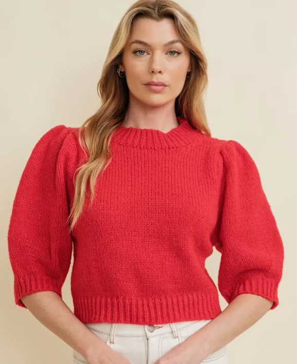 Puff Shoulder Short Sleeve Sweater