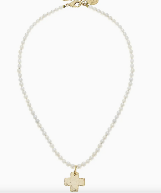 Gold Cross Freshwater Pearl Necklace