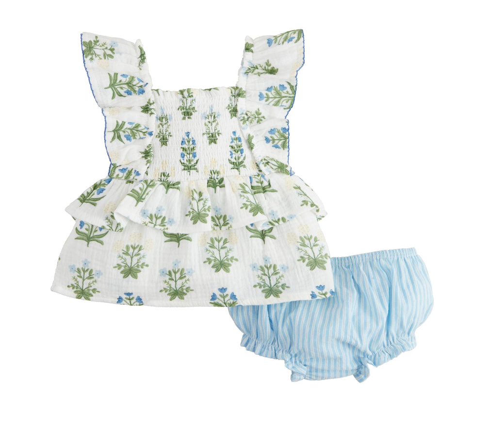 Blue Floral Pinafore Set