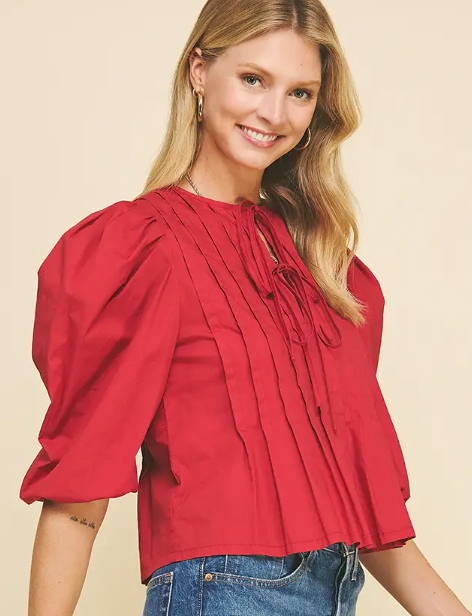 Puff Sleeve Tie Top