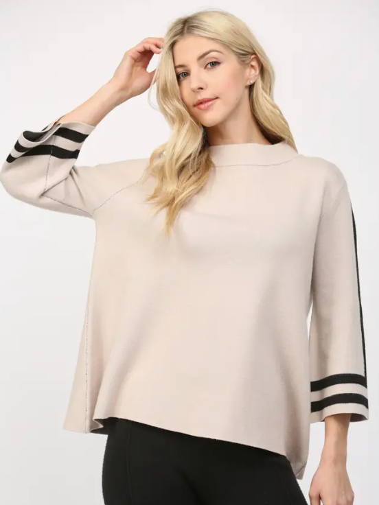 Stripe Mock Neck Sweater