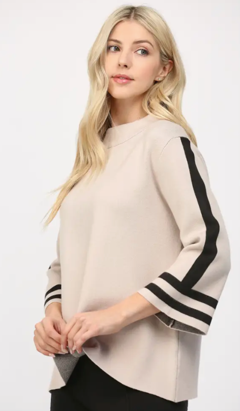 Stripe Mock Neck Sweater