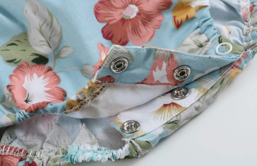 Pink & Blue Floral and Lace Bow Ruffle Romper