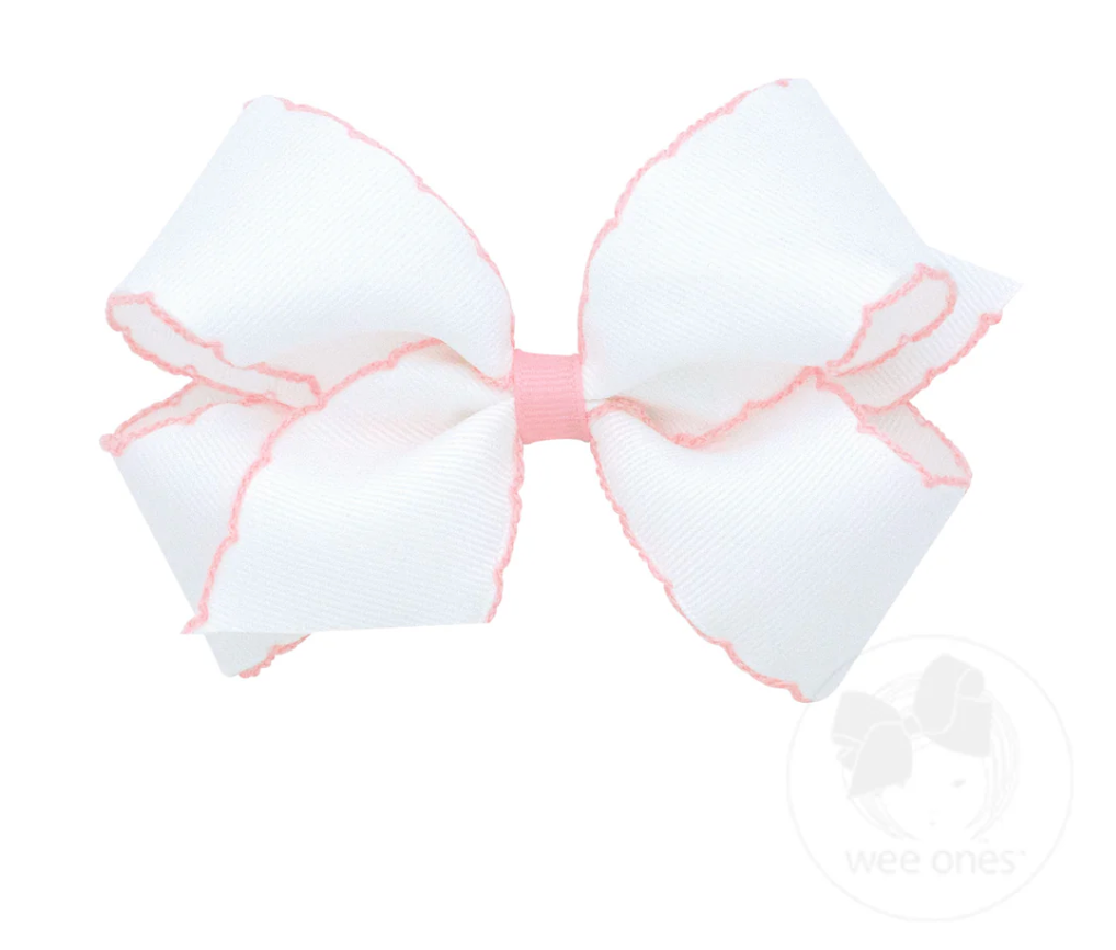 Medium Moonstitch Bow-White w/ Pink