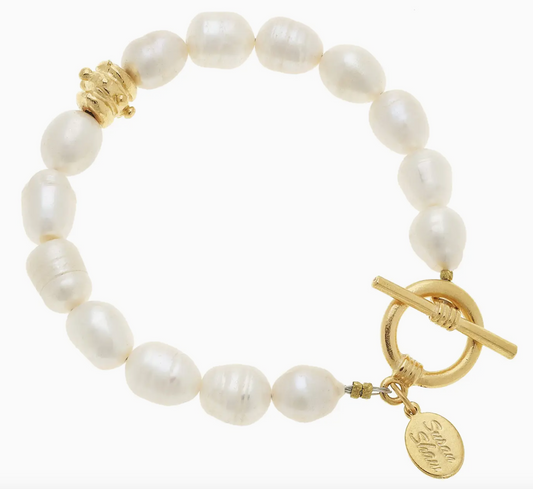 Gold Cross Freshwater Pearl Bracelet