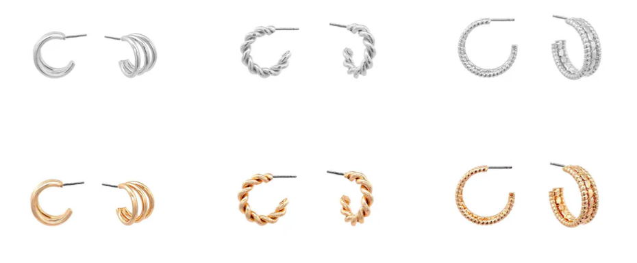 Set of 6 Gold & Silver Hoop Earring