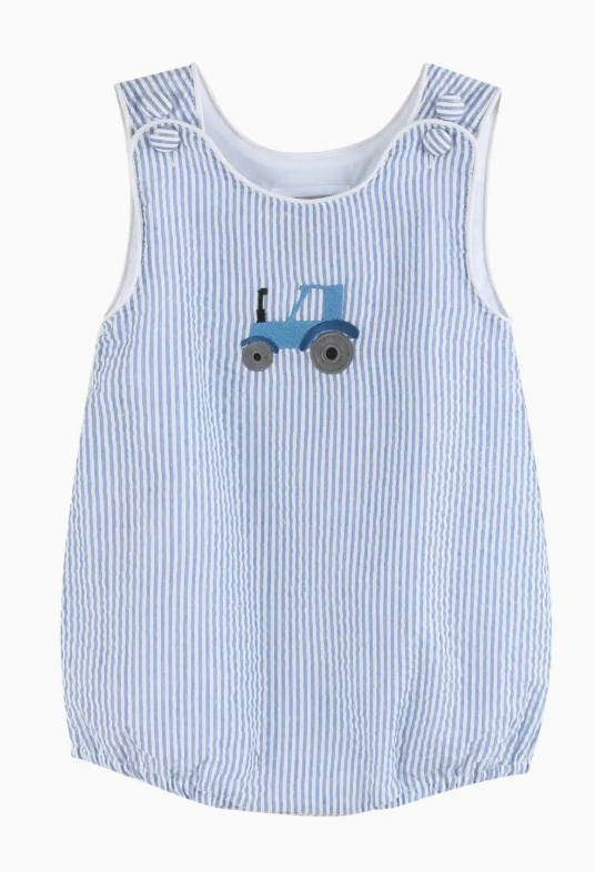 Blue Gingham Tractor Romper