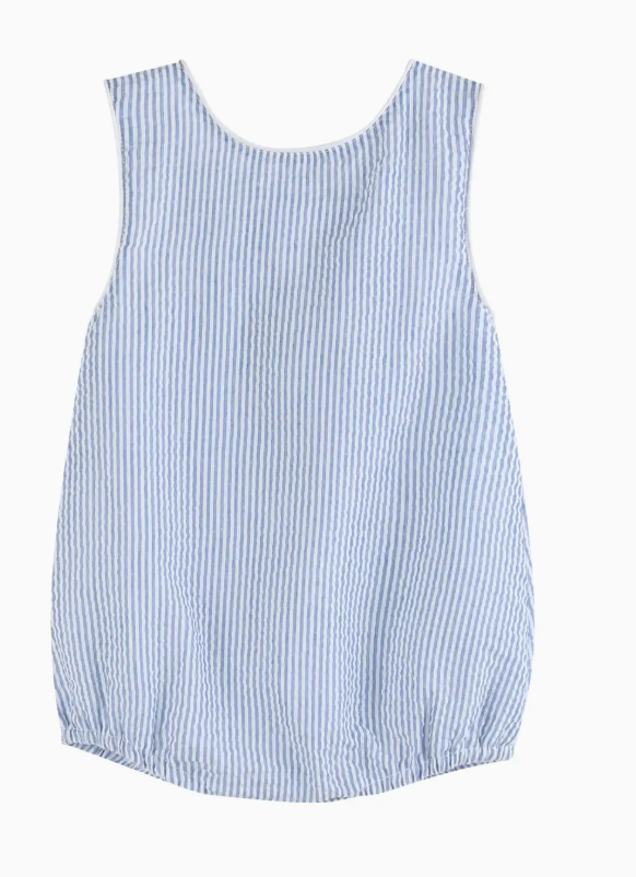 Blue Gingham Tractor Romper