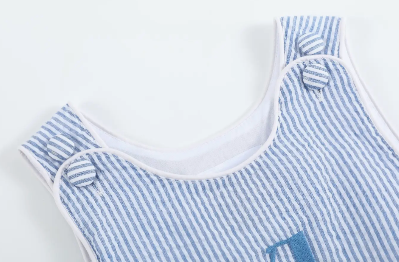 Blue Gingham Tractor Romper