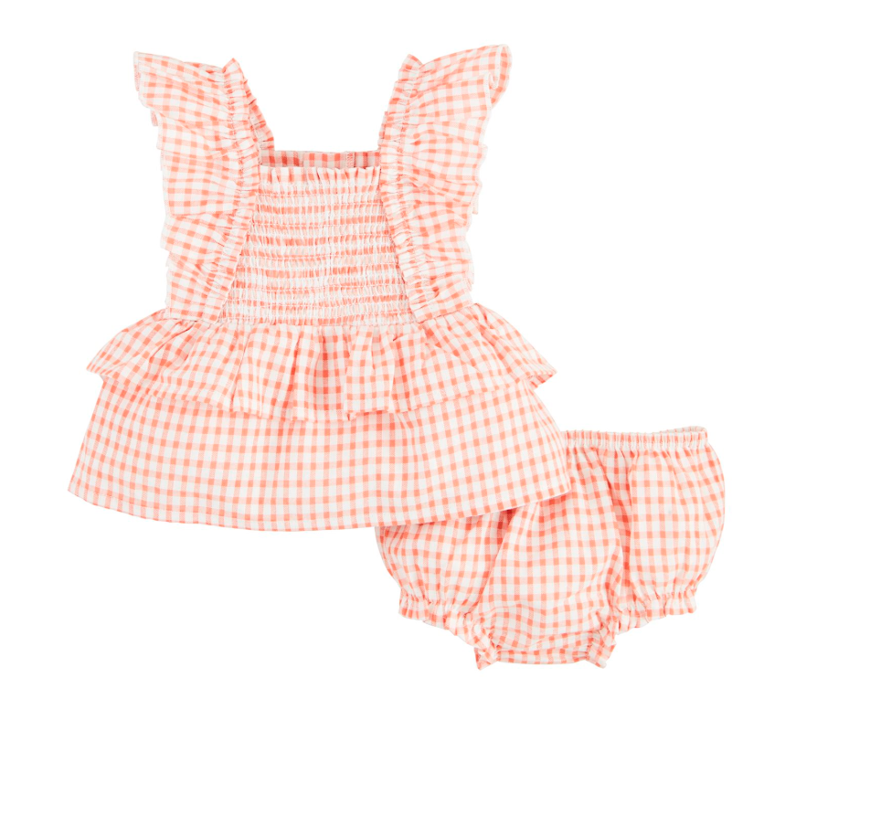 Check Smocked Pinafore Set
