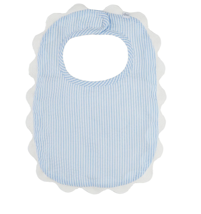 Blue Seersucker Scallop Bib